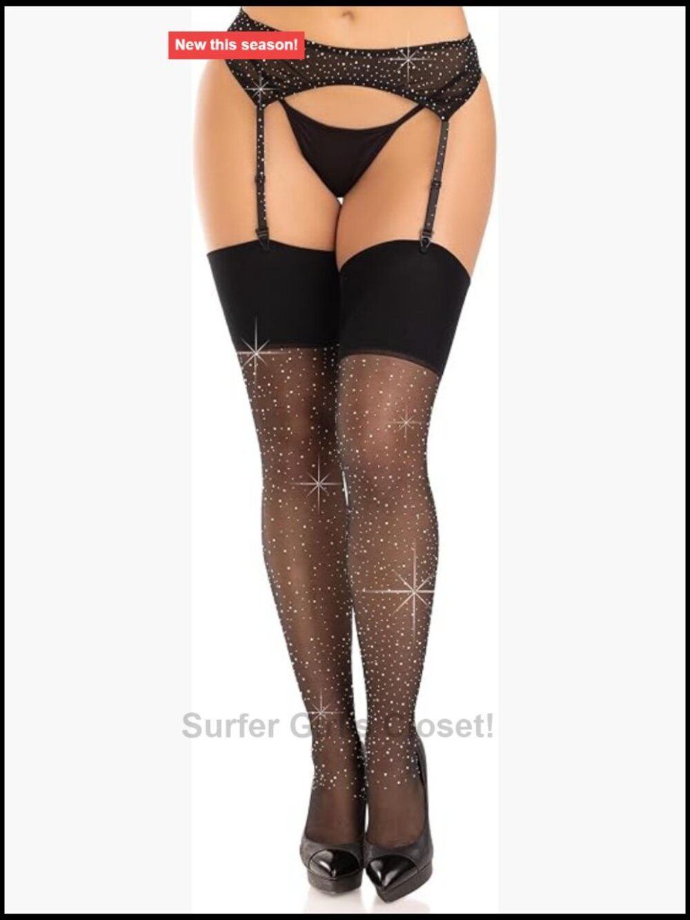 Wide Top Rhinestone Spandex Sheer Stockings Women's Hosiery Tights